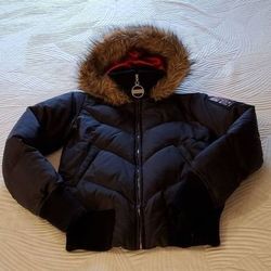 DKNY Active Womens XS Black Puffer Bomber Down Hooded Jacket