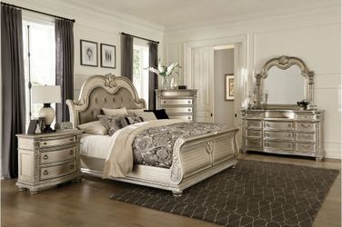 Bedroom set 4 pc Queen size Silver finish, New Especial price