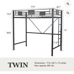 Twin Size Loft Bed Frame with Stairs & Full-Length Guardrail, Rustic Wood, Black Frame For 