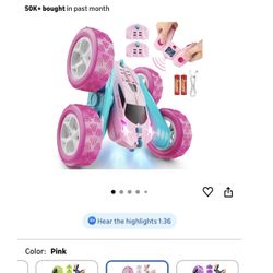 RC Cars, Pink Remote Control Car for Girls, 2.4 GHZ Double Sided RC Stunt Car 360° Rotating Remote Control Crawler with Headlights Car Toys for 6 7 8 