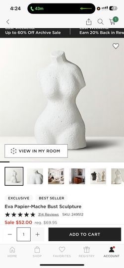 CB2 Eva Papier Mache Bust Sculpture - Pick Up @ Jersey city