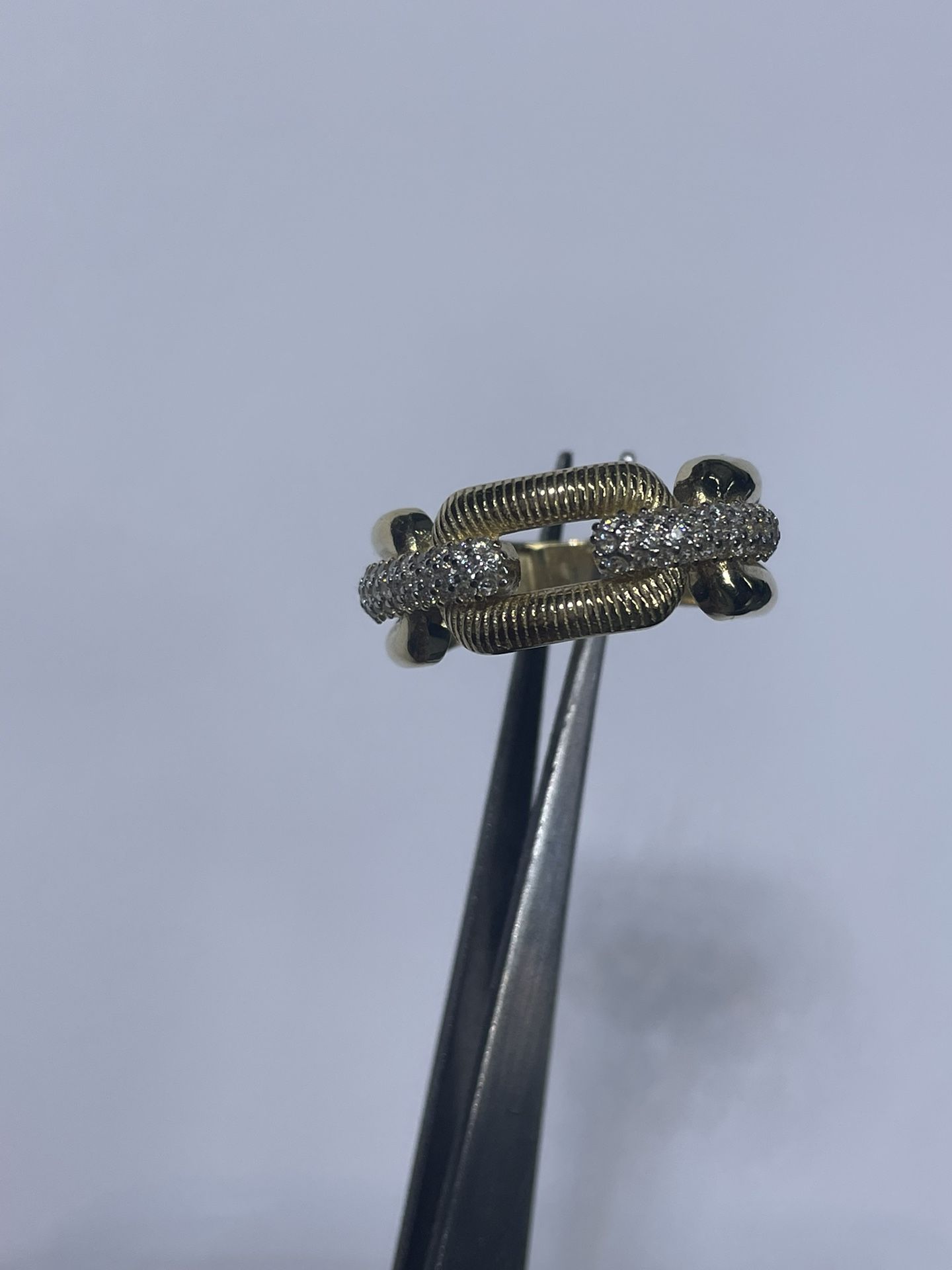 14k Gold CZ Textured Chain Link Ring 