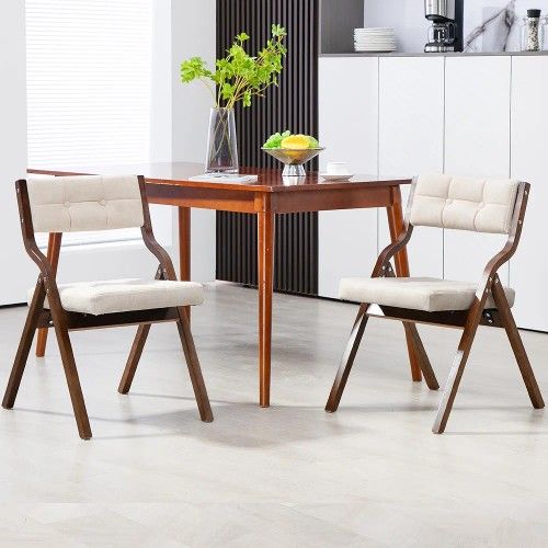 Folding Chairs with Cushion, Wooden Padded Foldable Chair 2 Pack, Portable and Assembled Seat for Guests Kitchen Office Wedding and Party, New Set Of