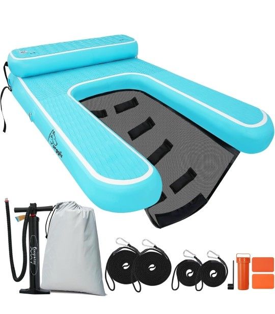 Inflatable Elevated Dog Boat Ramp, Dog Pool Ramp for Docks & Lakes, Non-Slip On Dog Dock with Booster Step, Floating Ladder for Large Pets Up to 240lb