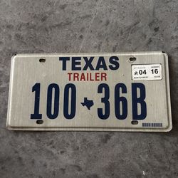 Texas TX Trailer Montgomery County 2000’s 2016 License Plate 100 36B