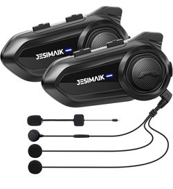2 pack JESIMAIK Motorcycle Bluetooth Headset,2 Way Helmet Intercom Communication System, CVC8.0 Noise Cancellation Motorcycle Intercom with 2 Mics&40m