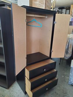 New Assembled Black Wardrobe Closet Cabinet With Drawers And Shelving Storage 