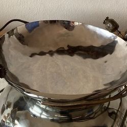 MICHAEL ARAM Polished Stainless Steel POPPY 10 1/2” Bowl Art Nouveau Craftsman Antique Style Nickel Bronze Finish