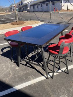 @@@@@Wonderful Antique Modern Solid Oak Table  With  4 Leather Chairs@@@
