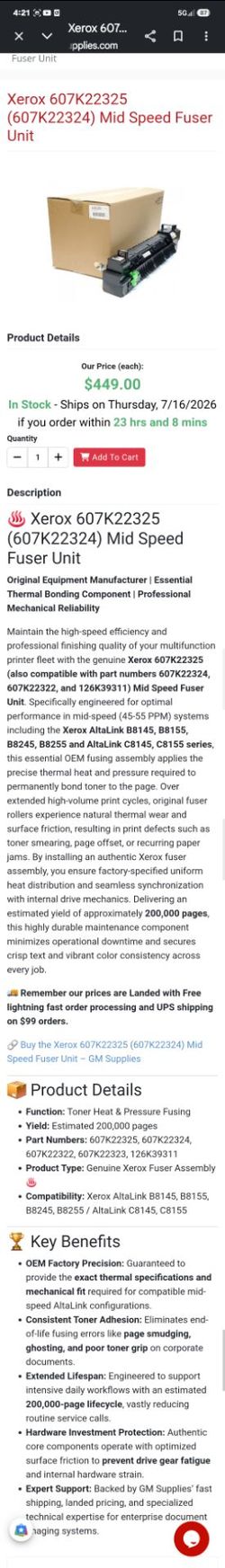 Xerox mid speed fuser