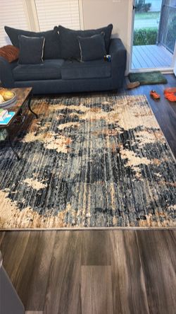 Abstract Area Rug Blue Cream Rust