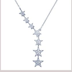 Sterling Silver 925 Rhodium Plated Stars Clear CZ Necklace