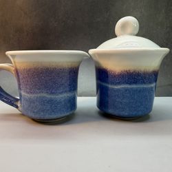 Beautiful Set of Fireborn Studios Ceramic sugar with lid & creamer. Made by. Pittsburgh Art Pottery. Mint condition. 