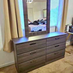 NEW Charcoal Mirror Dresser And 1 Nightstand.  SET ALSO SOLD SEPARATELY 