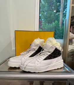 Men Fendi High-Top Sneakers White FF Monogram