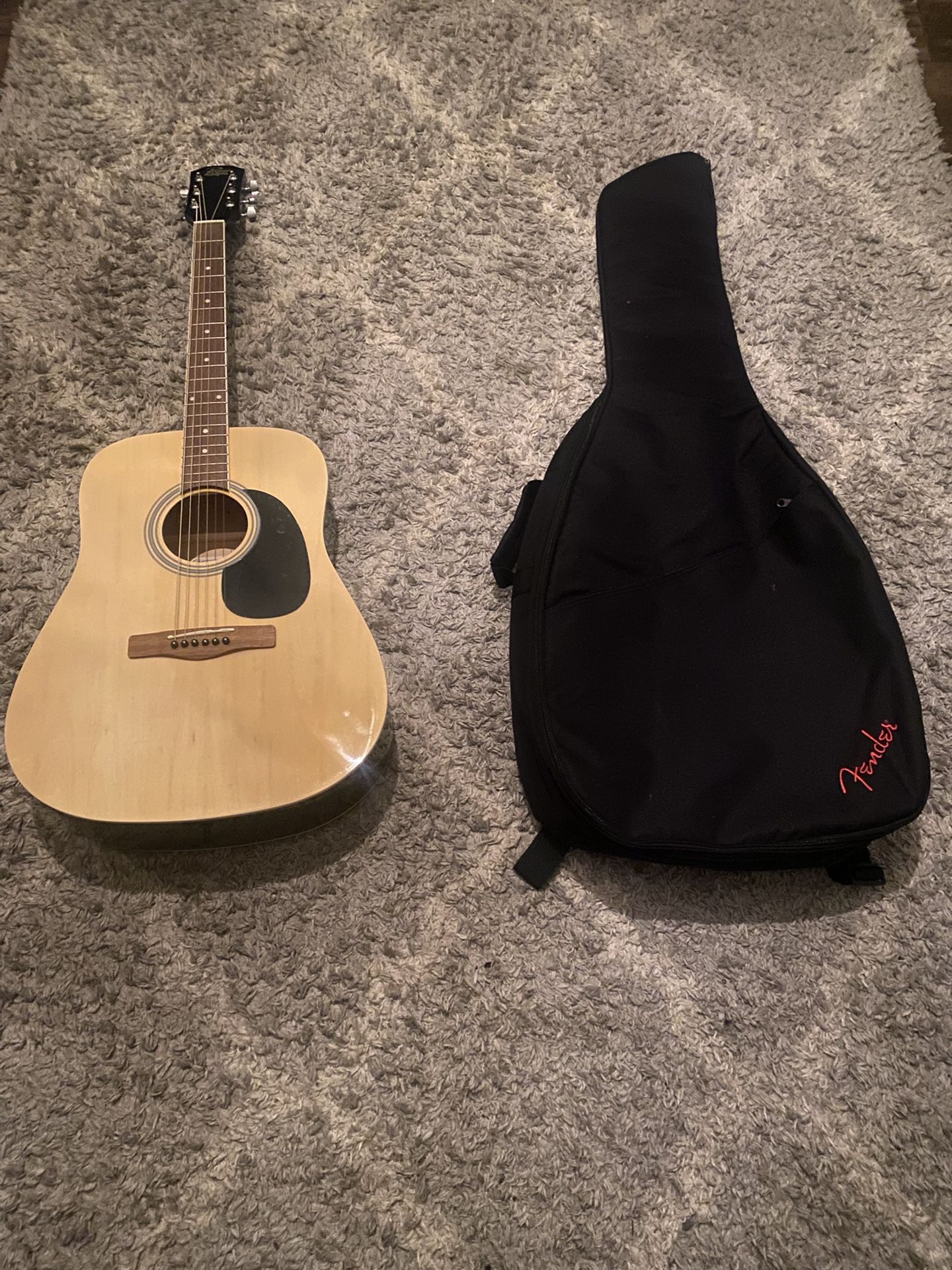 Rogue Acoustic Guitar And Black Gig Bag And Guitar Mount