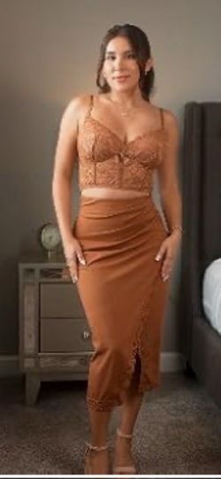 Popilush Large  Midi Skirts for Women Lace Shapewear Split Satin High Waisted Bodycon Long Skirt Built-in Tummy Control