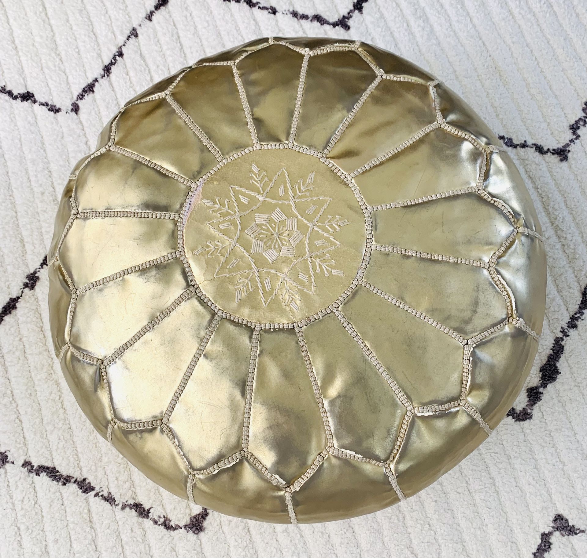 Golden Leather Pouf / Ottoman