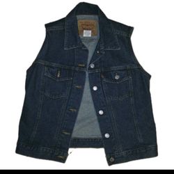 Vintage Y2K  Levis denim Vest Red tab Biker Womens Size Medium Sleeveles Button