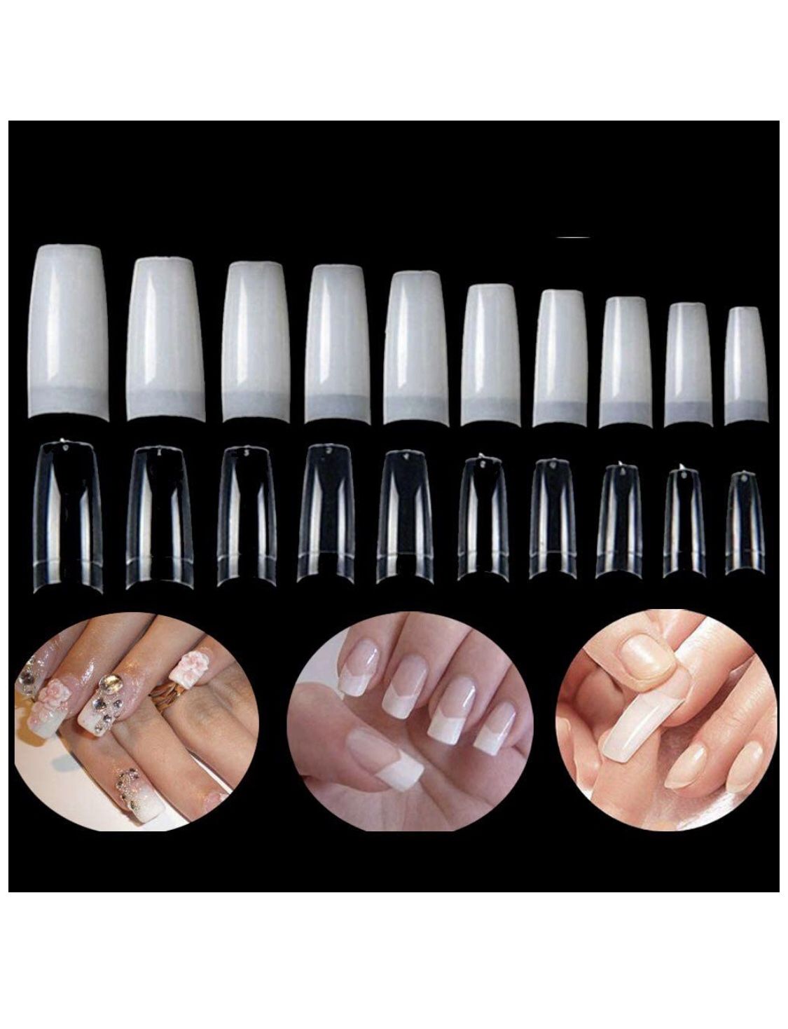 Acrylic Nail Tips French Nail Tips Half Cover Nails Tips 10 Sizes for Nail Salon 2 Colors 1000Pcs