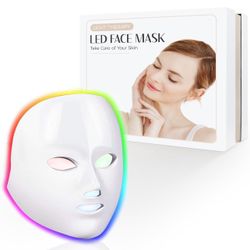 Red Light Therapy for Face, Led Face Mask Light Therapy, 7-1 Colors LED Facial Skin Care Mask, White