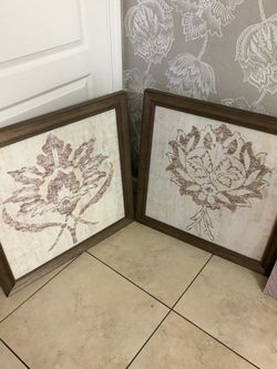 Set of 2 Botanical Framed Wall Art Prints- 28”x28”- $35 OBO