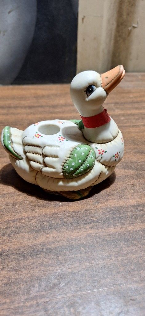 Lefton Ceramic Patchwork Duck Candle Holder