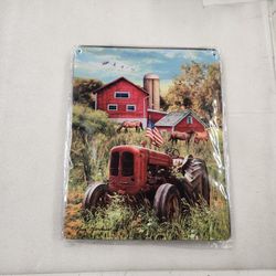 Farmall Tractor Barn Farm Scene Metal Sign 