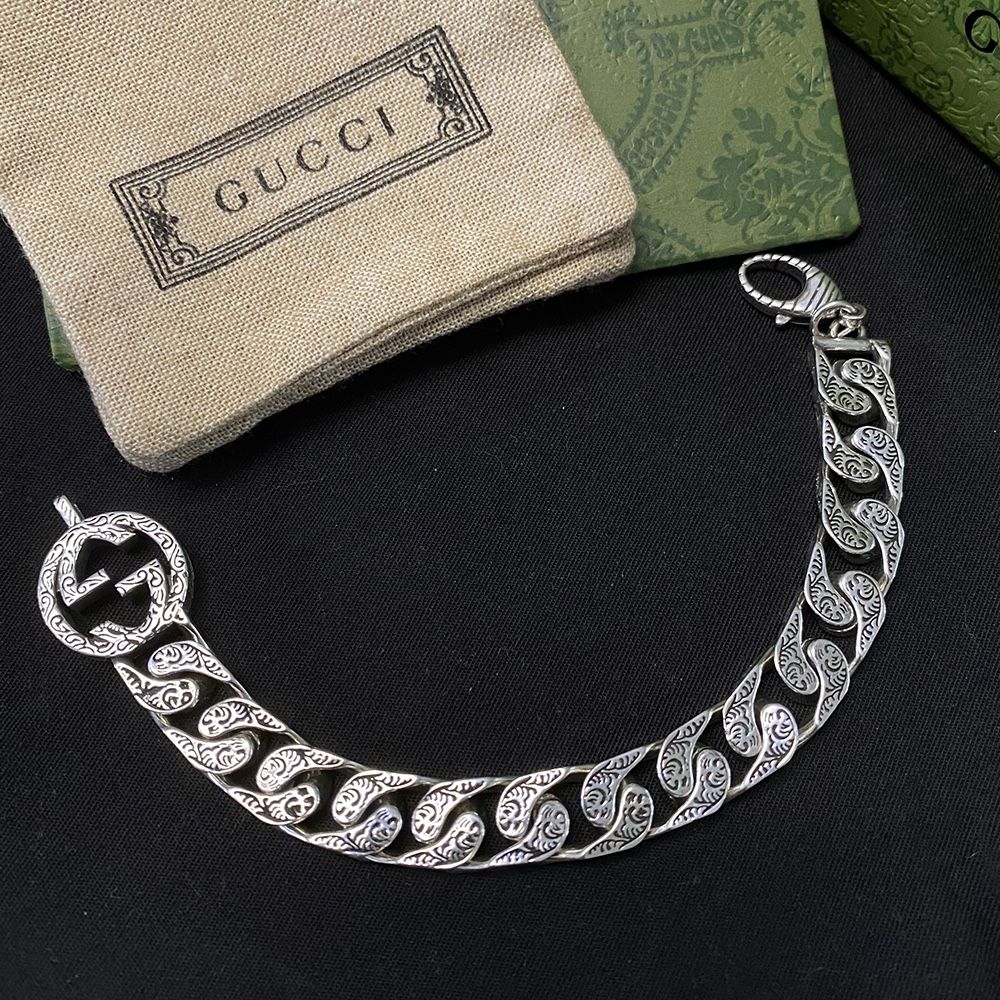 Gucci G Chain 925 Silver Bracelet Mens