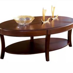 Troy 48 in. Medium Cherry Large Oval Wood Coffee Table with Shelf