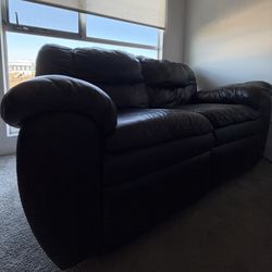 Black Leather Reclining Couch – Comfy, Great Condition