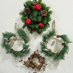 4 Mini Hanging Wreaths / Table Arrangements 10in(ish) Diameter Each  $8 for All 