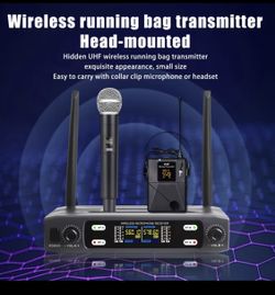 Dual Channel Professional Wireless Microphone System with handheld  and headset  mics Infrared Technology & Volume - Suitable for Karaoke, Streaming, 