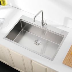  17.4 x 34 in. Drop-In Single Bowl Brushed Nickel Stainless Steel Kitchen Sink with Drain Cutting Board