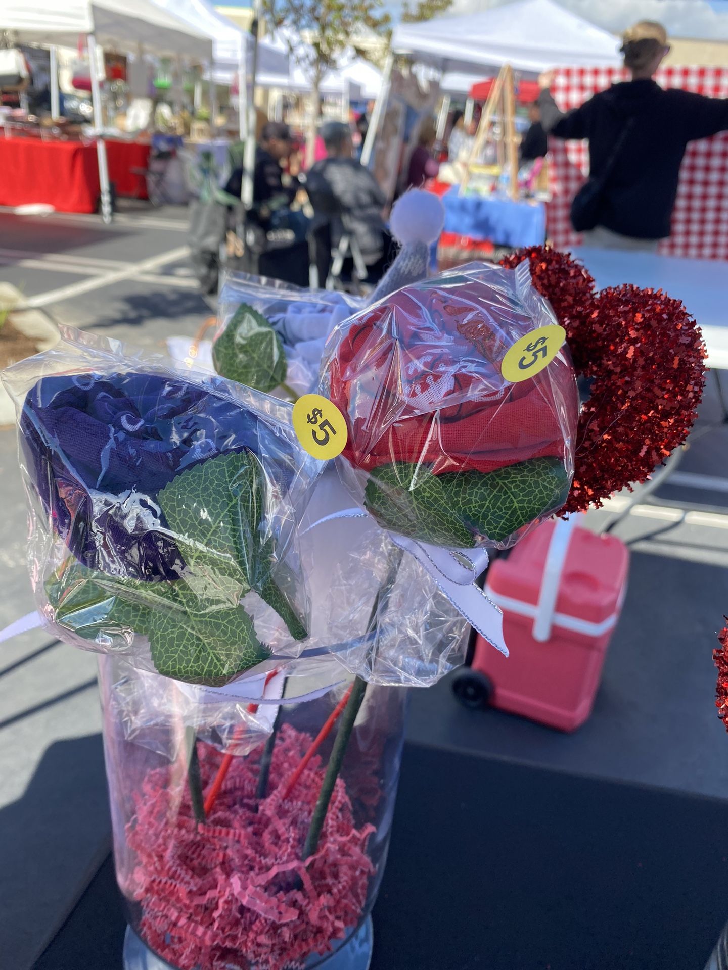 Valentines Baskets and Flowers Made From Bandanas