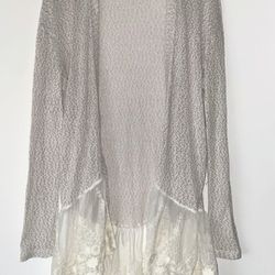 American Rag Cie Women's Cardigan Sweater Open Lace Bottom Oat Ivory Lg New With Tags