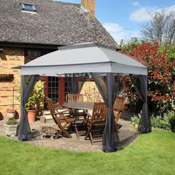11x11 Pop-Up Instant Gazebo Tent with Mosquito Netting Outdoor Canopy Shelter with 121 Square Feet of Shade (Gray)