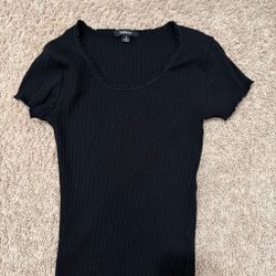 Ambiance Black Ribbed Short Sleeve Top