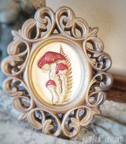 Whimsical Framed Frog Prince And Mushroom