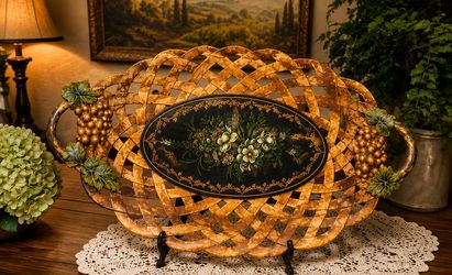 Large Ornate Grapevine Floral Decorative Tray – 22” x 14”