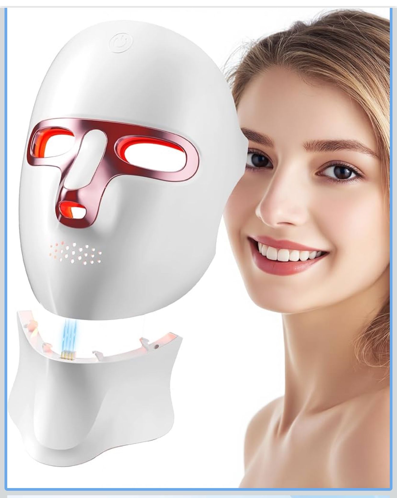 Red Light Therapy for Face LED Face Mask Light Therapy with Neck Device,Cordless 120 LEDs, Type C Rechargeable,Red Mask for Home Travel Working Yoga S