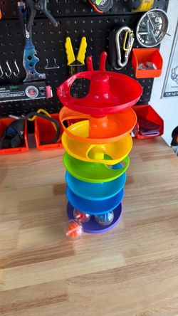 7 Layer Ball Drop Toy Colorful Swirling Tower Stacking Rolling Ball Game for Toddlers Early Education Development Plastic w/ 3 balls