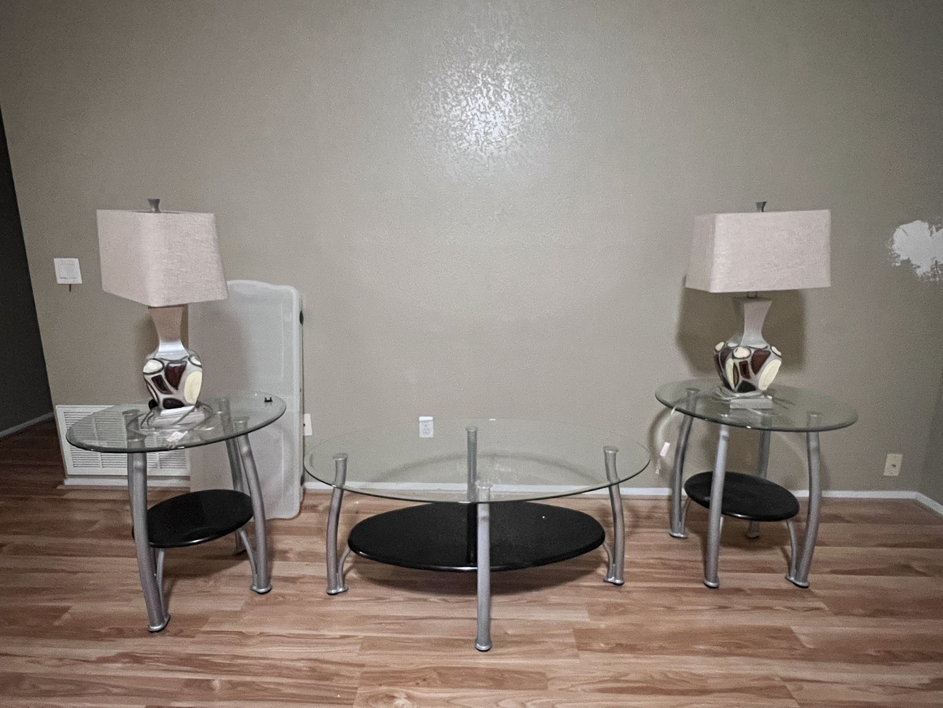 Modern Glass Coffee & End Table Set w/ Matching Lamps – 5-Piece Bundle!