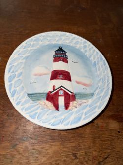 Flowers Inc. Balloons Hand Painted Light House Plate Collectible As Is Used