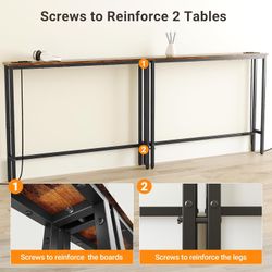 94.5" Narrow Console Sofa Table with Power Outlet, 5.9'' Behind Couch Table with Charging Station, Long Entryway Tables for Living Room, Hallway, Rust