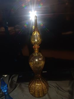 Vintage MCM 24" Empoli Italian Amber Glass Genie Bottle Decanter