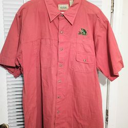 RedHead Button Down Shirt mens XL Salmon Bass Fish Embroidered Short Sleeve
