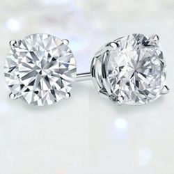 4 Ct Round Cut  VS1/F Certified Lab Grown Diamond Stud Earrings 14K White Gold