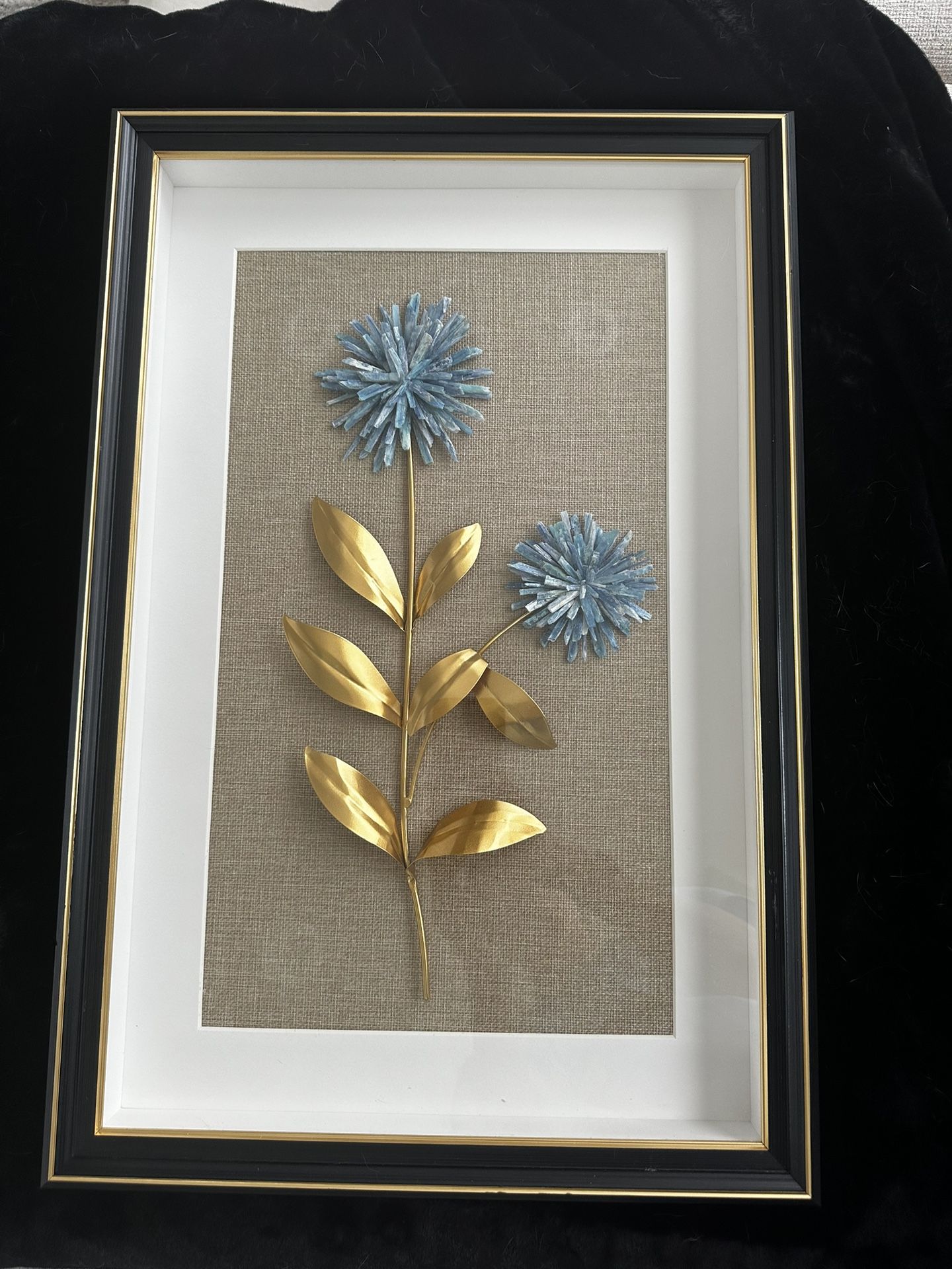3D Gold & Blue Floral Framed Wall Art