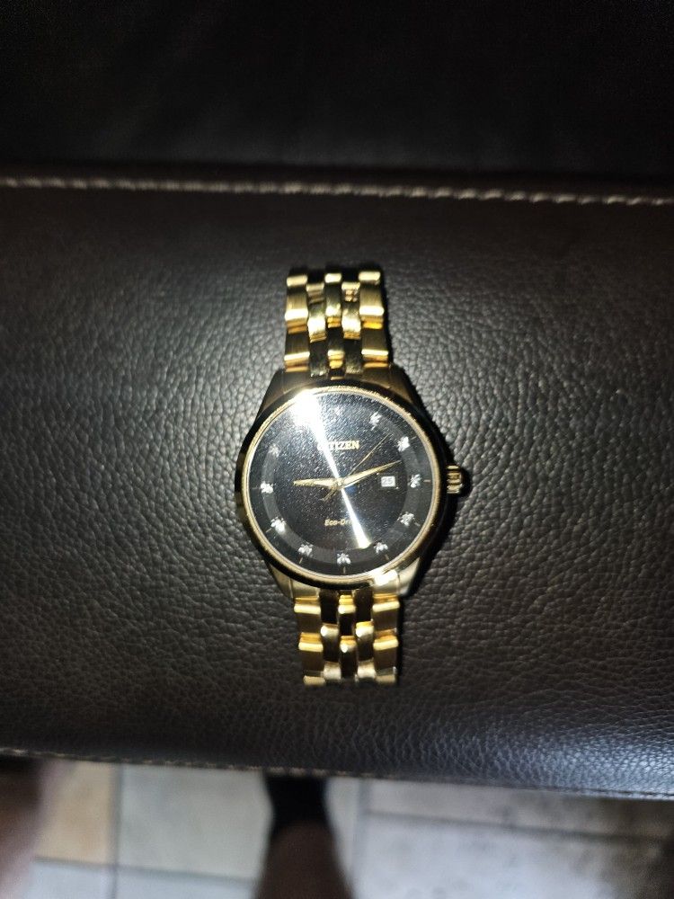 Men Citizen Eco Drive Gold Watch  Diamonds 